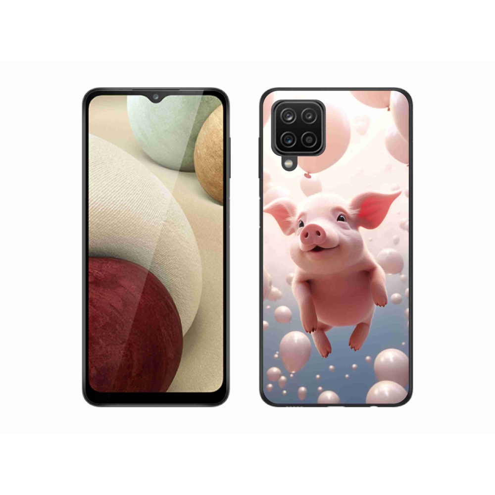 Gél borítás mmCase Samsung Galaxy A12 készülékhez - malacka lufikkal