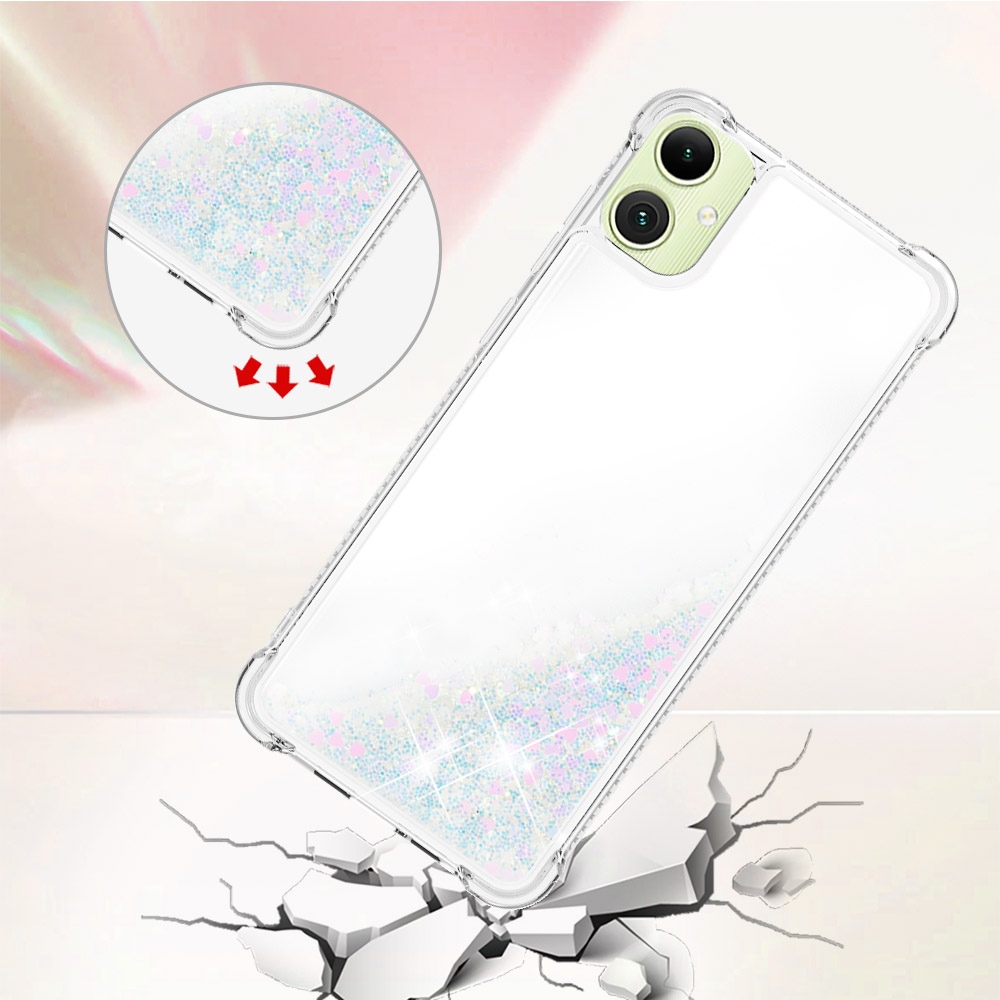 Csillogó homokóra zselés tok Samsung Galaxy A07 4G - rózsaszín és ezüst/szívecske