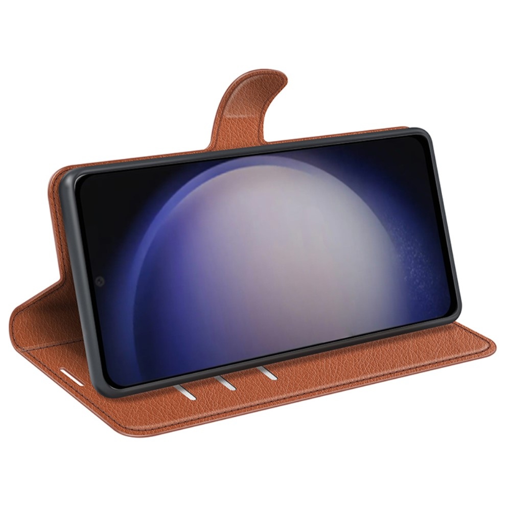 Litchi könyv tok Samsung Galaxy S24-hez - barna