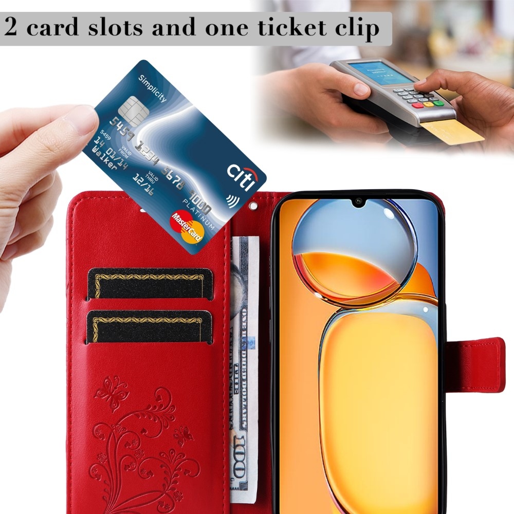 Nagy pillangó könyv tok Xiaomi Poco C65/Redmi 13C - piros