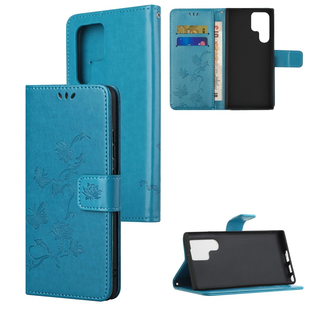 Virágos könyv tok Samsung Galaxy S24 Ultra készülékhez - kék