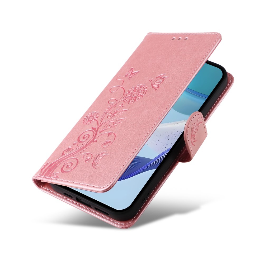 Virágos könyvtáska a Realme 14x 5G/Realme C75 készülékhez - rózsaszín