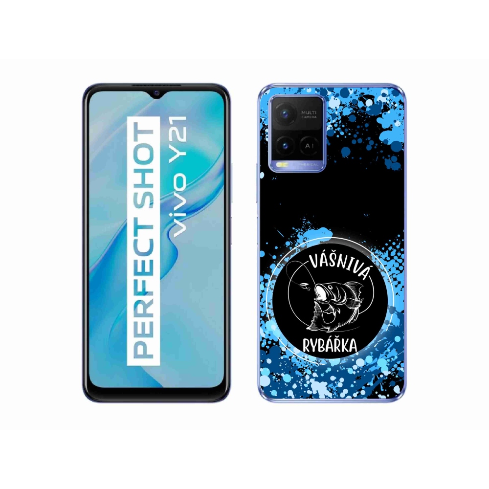Gél borító mmCase a Vivo Y21/Y21s/Y33s készülékhez - szenvedélyes halásznő fekete háttérrel