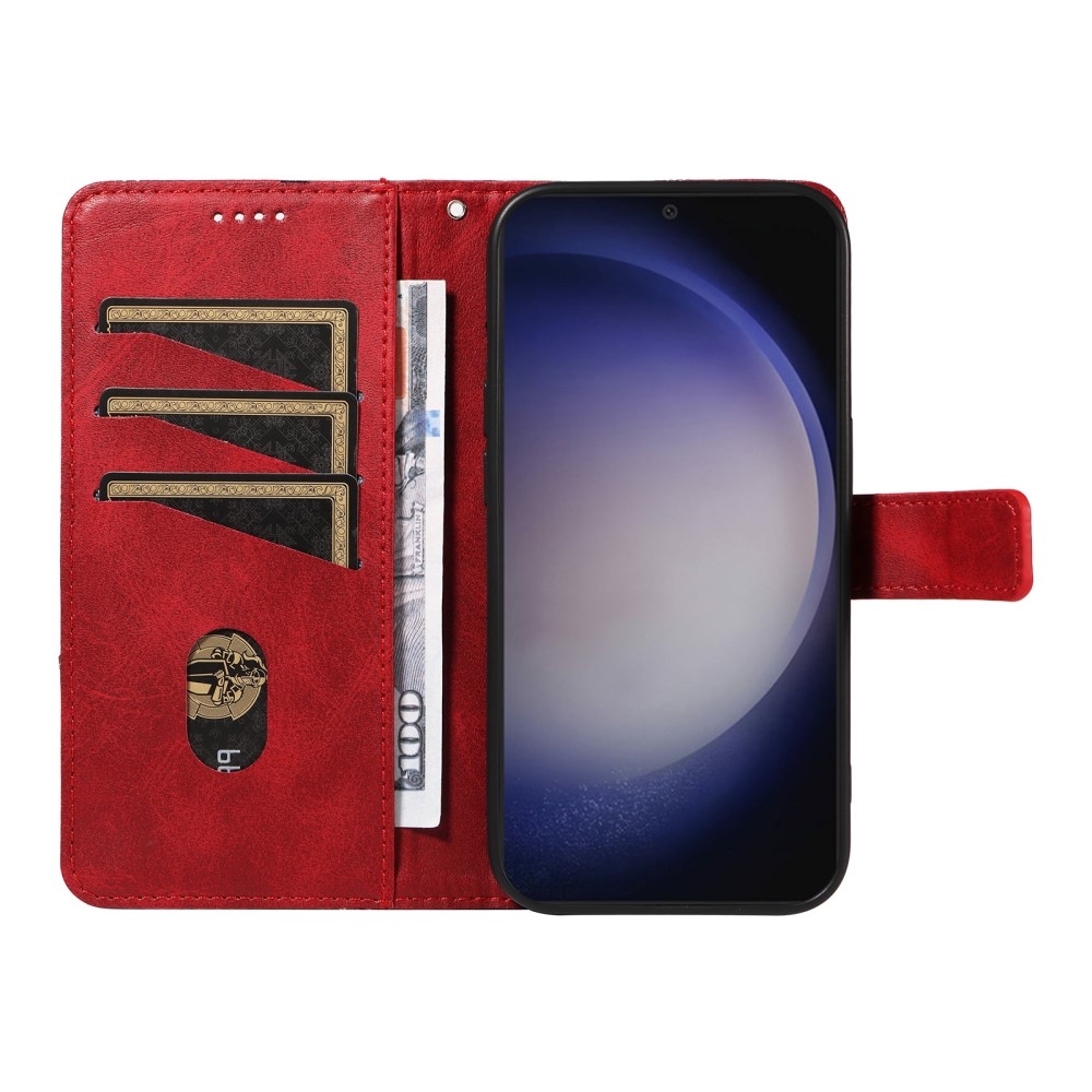 Háromszög alakú könyvtáska Samsung Galaxy S24+/S25+ készülékhez - piros