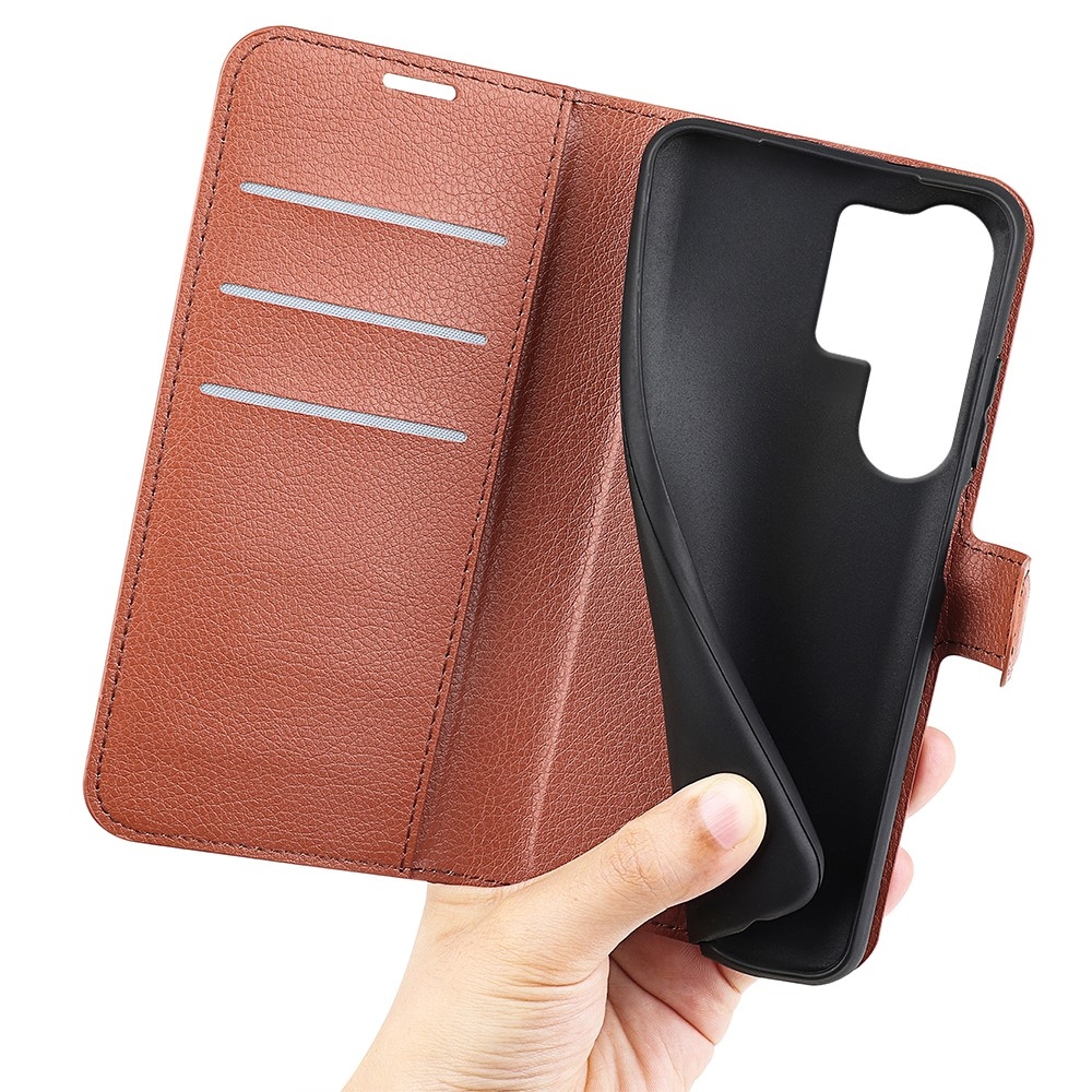 Litchi könyv tok Samsung Galaxy S25 Ultra készülékhez - barna