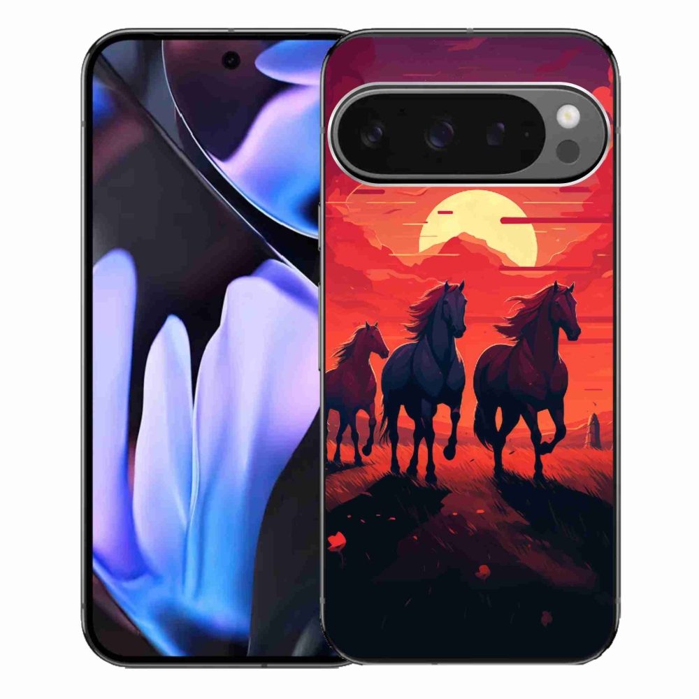 Gél borítás mmCase a Google Pixel 9 Pro XL számára - lovak és naplemente