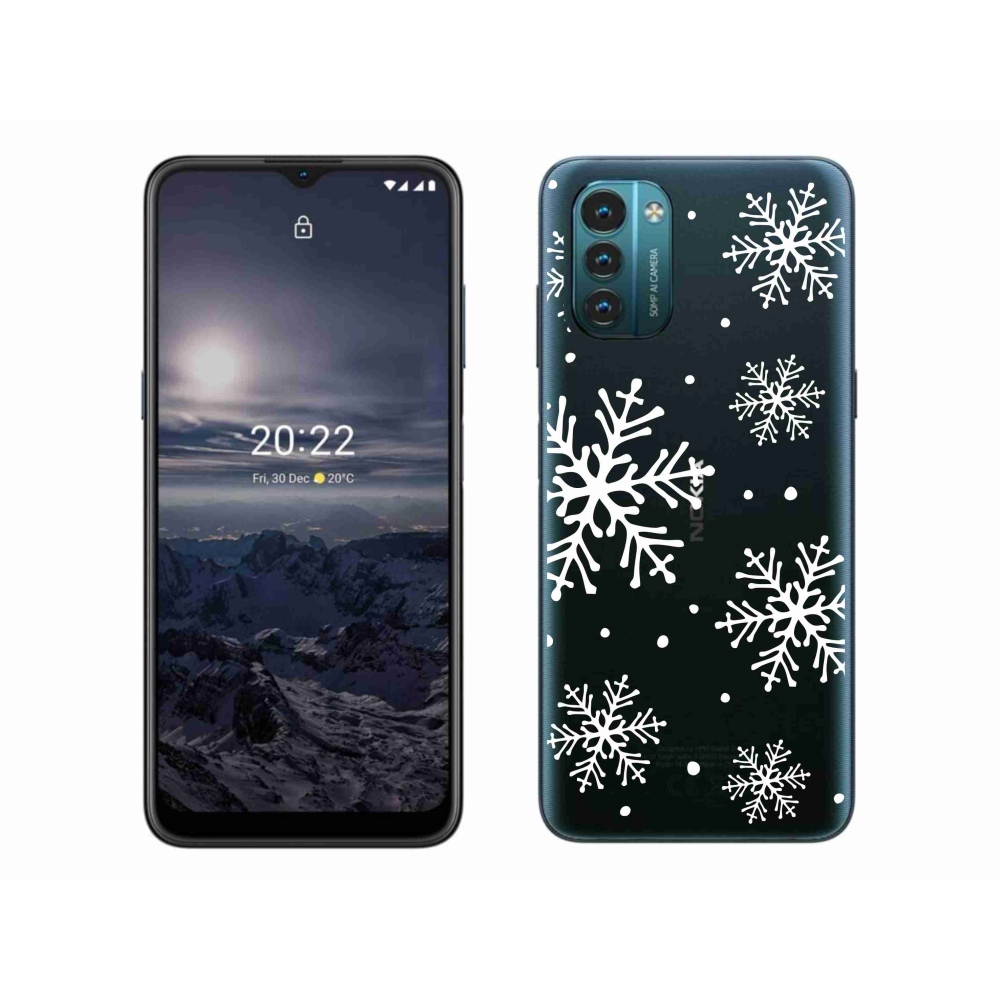 Zselés borítás mmCase a Nokia G11/G21 készülékhez - fehér hópelyhek átlátszó háttéren