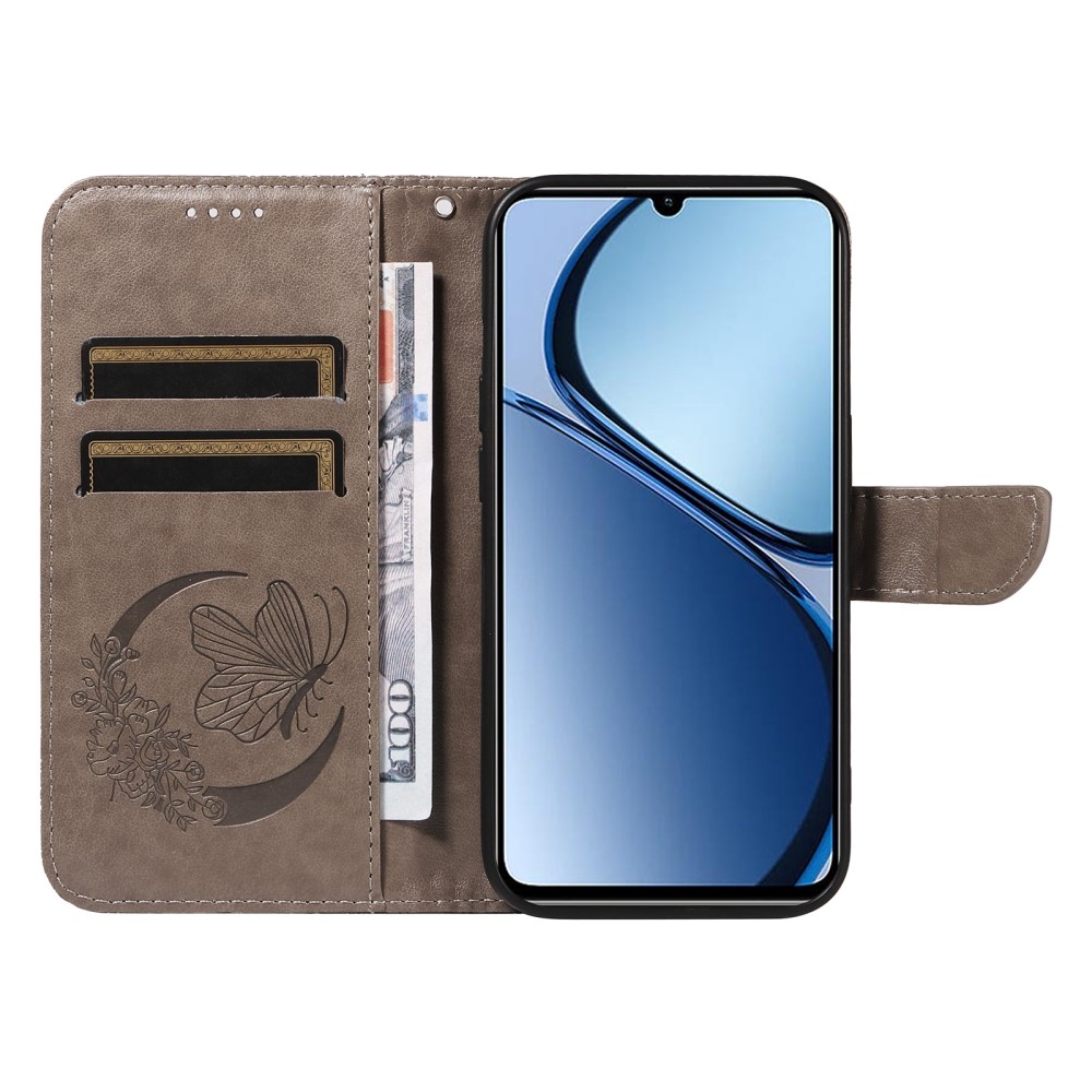 Virágos pillangó könyvtáska Realme C61/C63 készülékhez - szürke