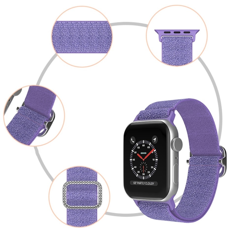Dekoratív nejlon szíj Apple Watch Ultra/Ultra 2 49mm/SE/SE 2022/2023 44mm/9/8/7 45mm/6/5/4 44mm/3/2/1 42 mm-es Apple Watch Ultra/Ultra 2 órához - sötétlila színben