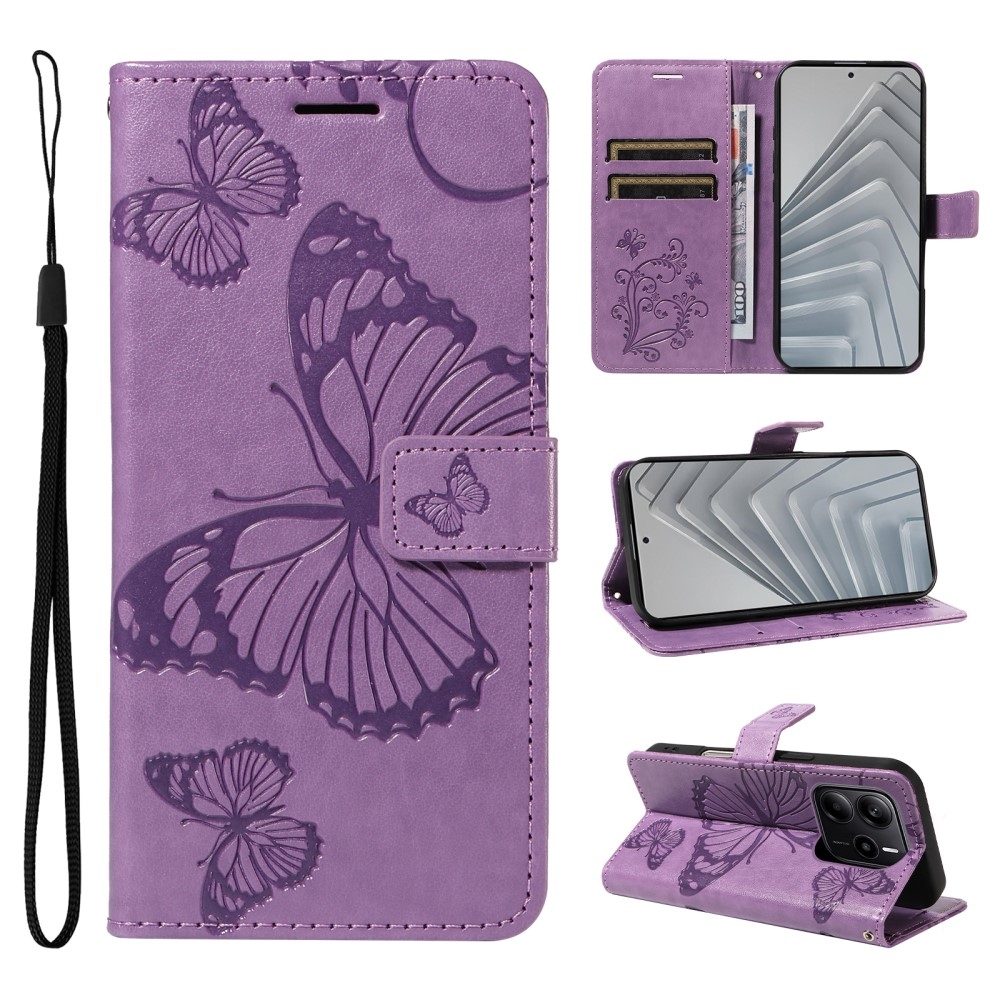 Nagy pillangó könyv tok Xiaomi Redmi Note 14-hez - lila