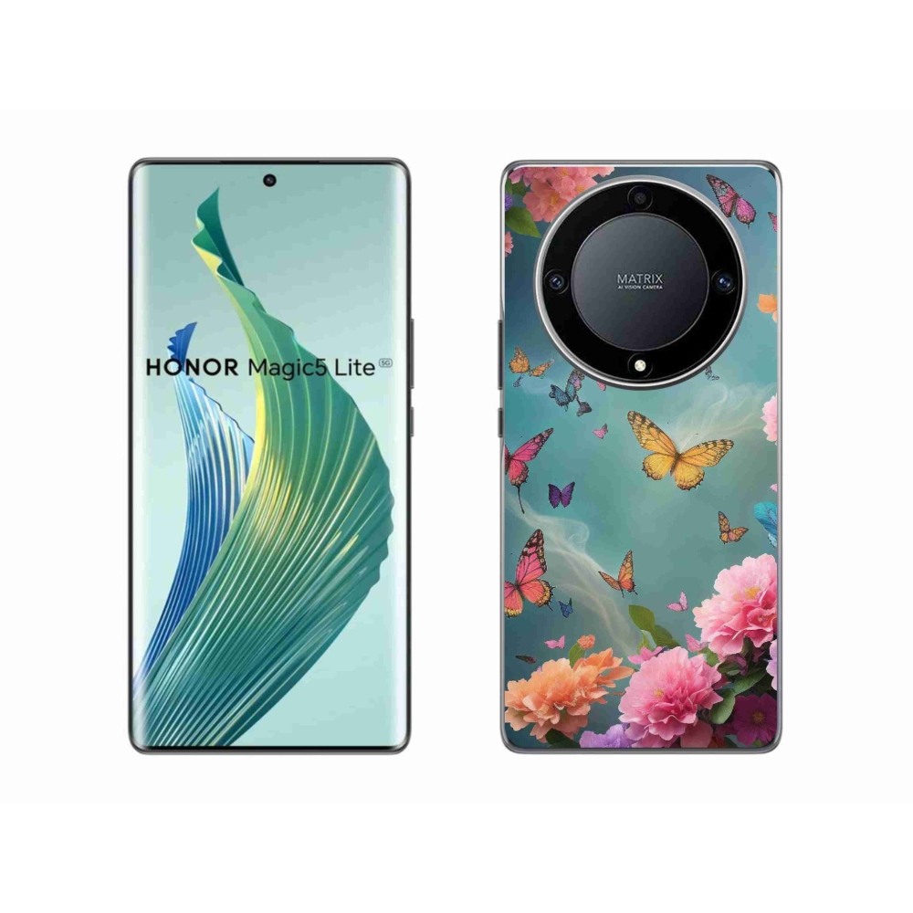 Gél borító mmCase a Honor Magic 5 Lite 5G számára - színes virágok és pillangók