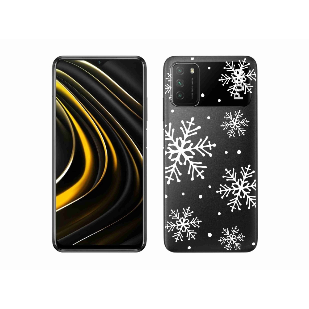 Gél borítás mmCase a Xiaomi Poco M3-hoz - fehér pelyhek átlátszó háttéren