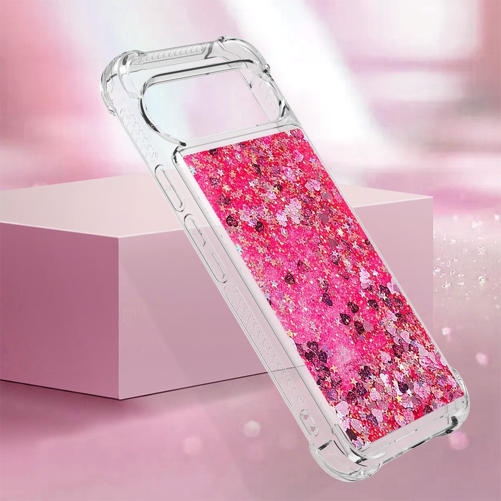 Csillogó homokóra zselés tok Google Pixel 10 Pro/Pixel 10 - rózsaszín/szívek