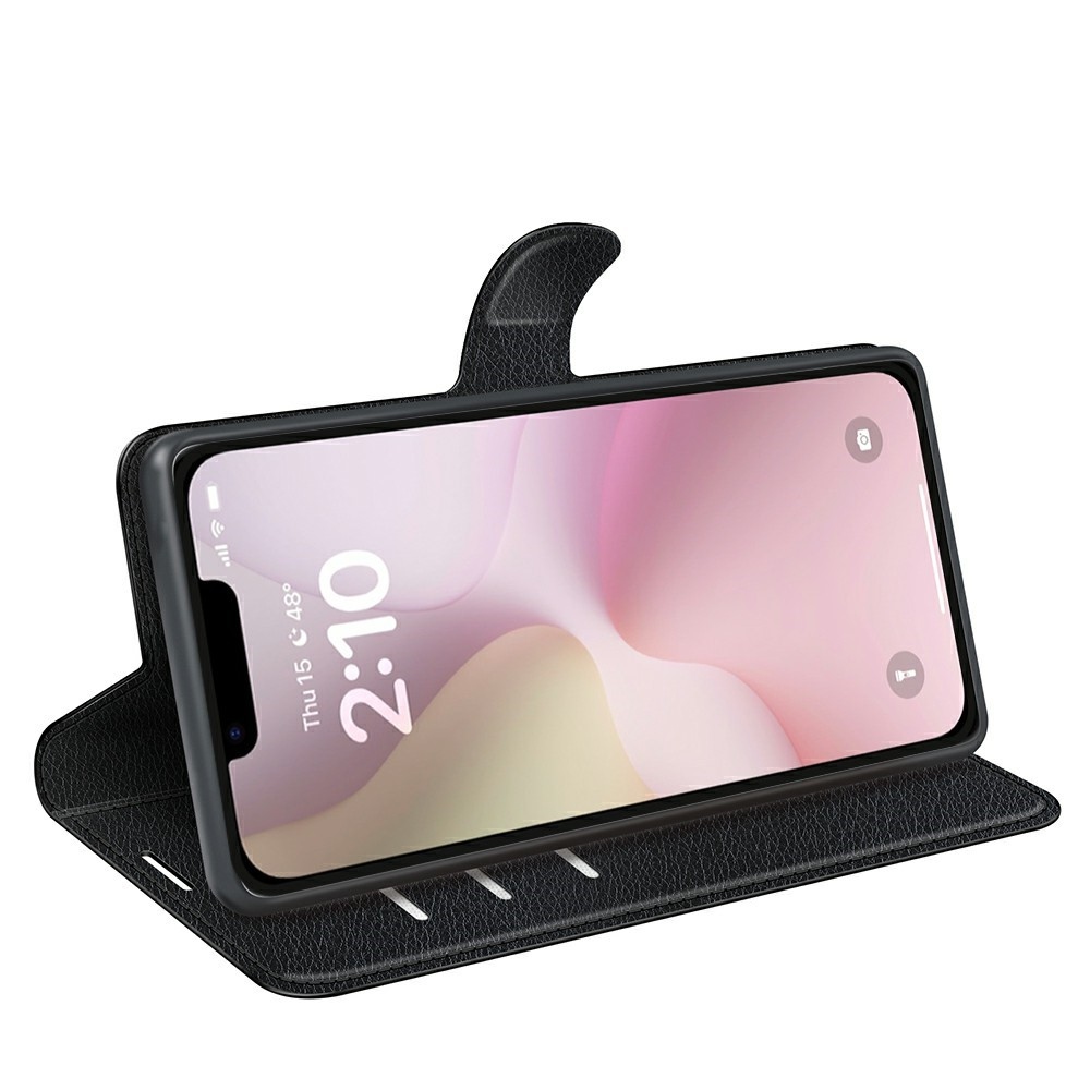 Litchi könyvtáska iPhone 16e készülékhez - fekete