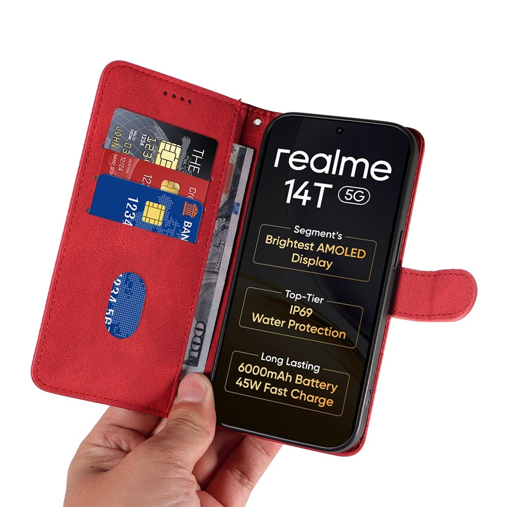 Ívelt könyvtáska a Realme 14 5G/14T 5G készülékhez - piros színű