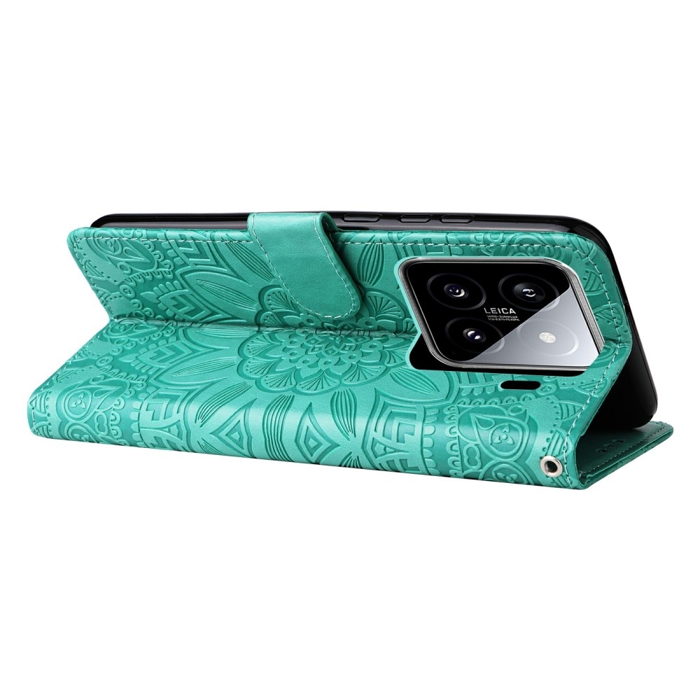 Napraforgó könyv tok a Xiaomi 15-öshöz - teáskék