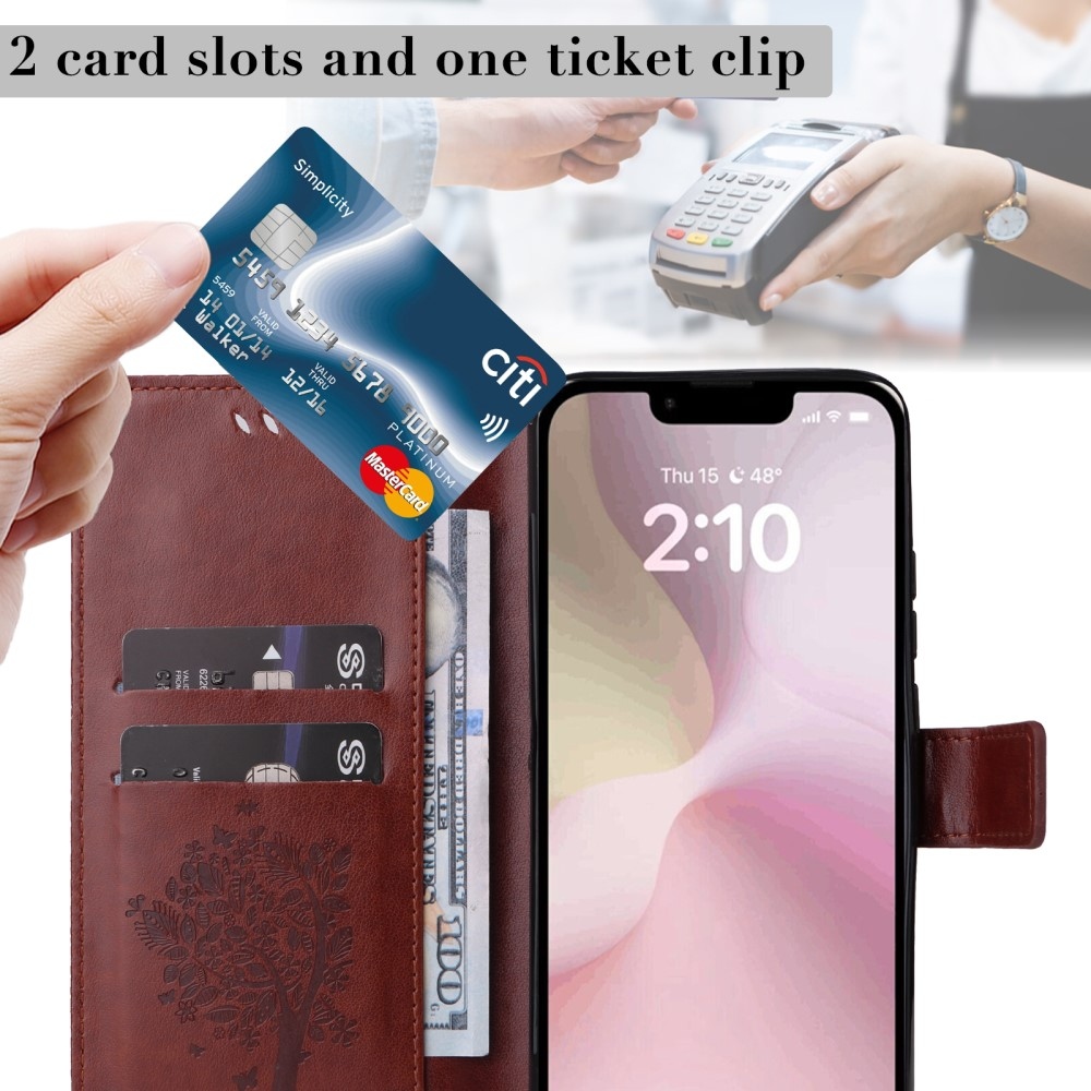 Fák könyvtáska iPhone 16e készülékhez - barna