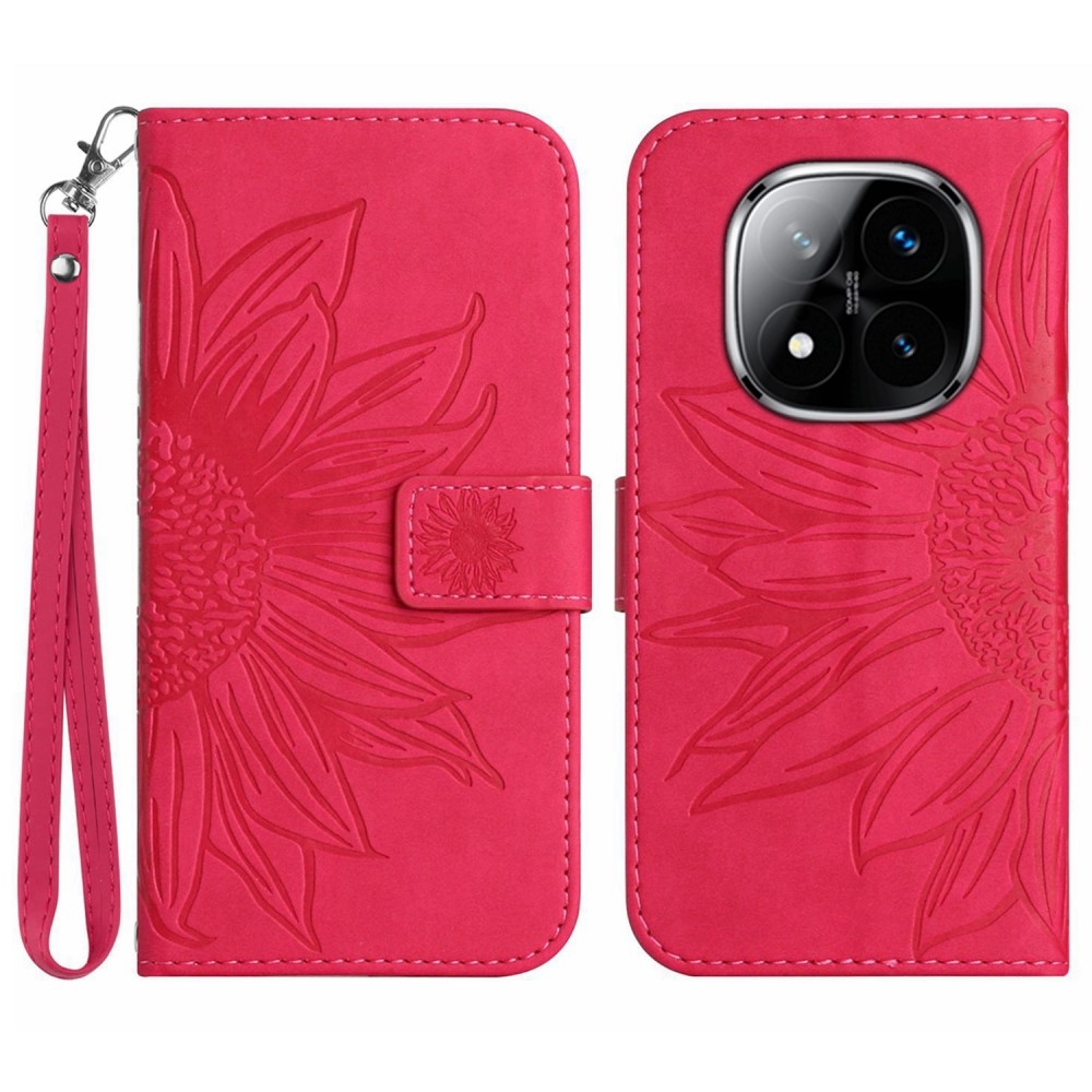 Napraforgó könyv tok a Xiaomi Redmi Note 14 Pro-hoz - rózsaszínű