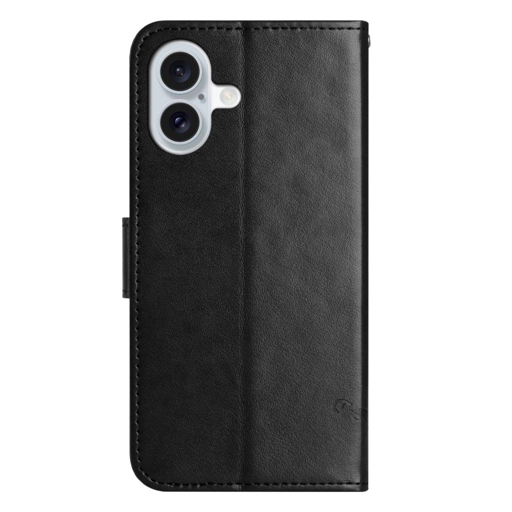 Virágos könyvtáska iPhone 16-hoz - fekete