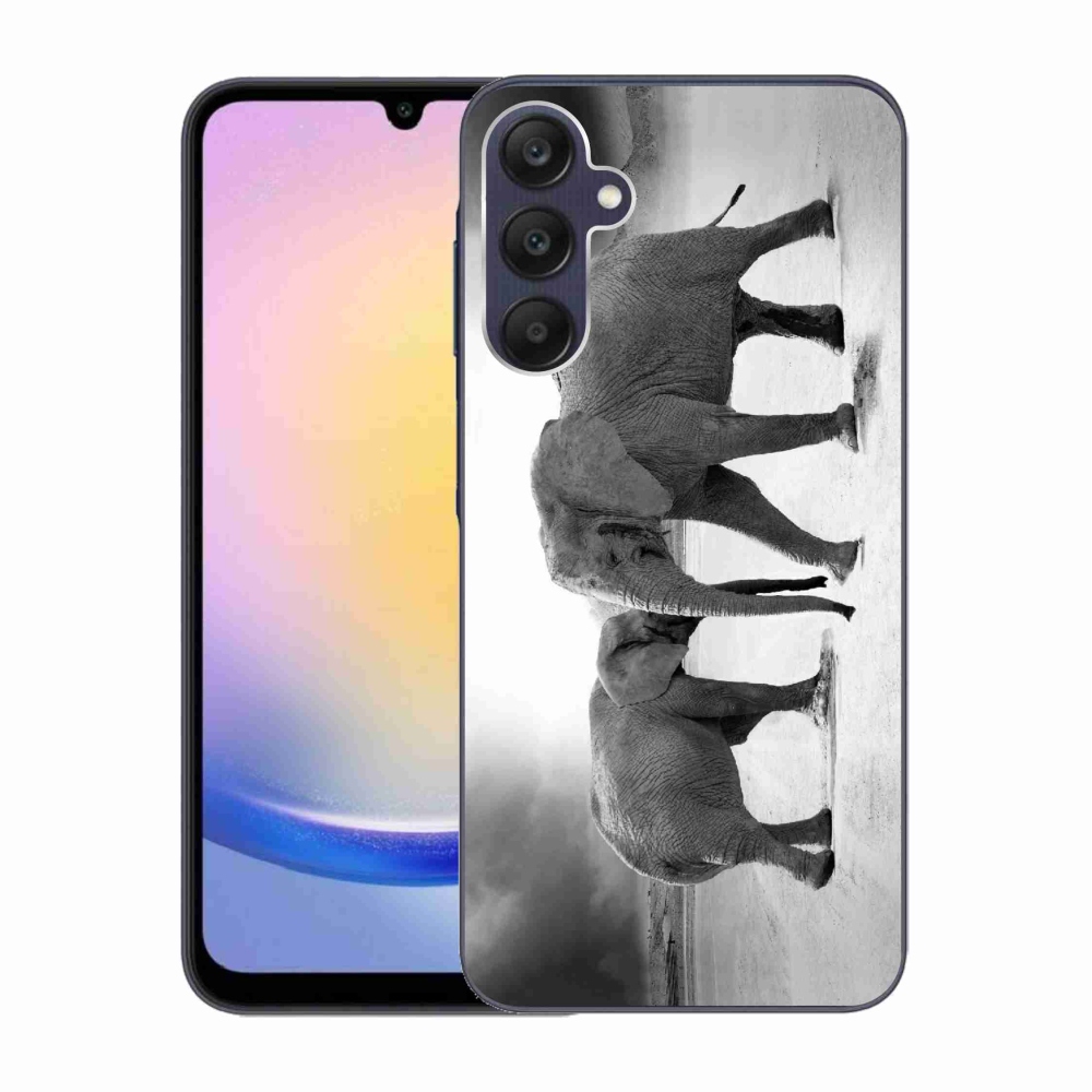 Zselés borítás mmCase Samsung Galaxy A25 5G - fekete és fehér elefántokhoz