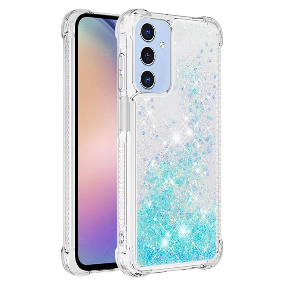 Glitter zselés homokóra tok Samsung Galaxy A15 4G/5G - kék/csillagok