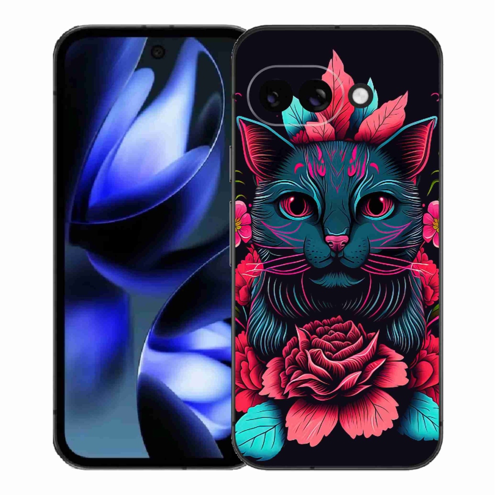 Gél borítás mmCase a Google Pixel 9a számára - virágok és macska