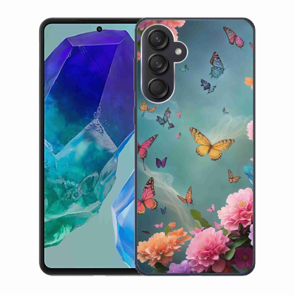 Gél borítás mmCase Samsung Galaxy M55 5G - színes virágok és pillangók