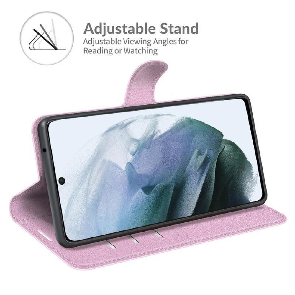 Litchi PU bőr pénztárca tok Samsung Galaxy S21 FE 5G számára - rózsaszín