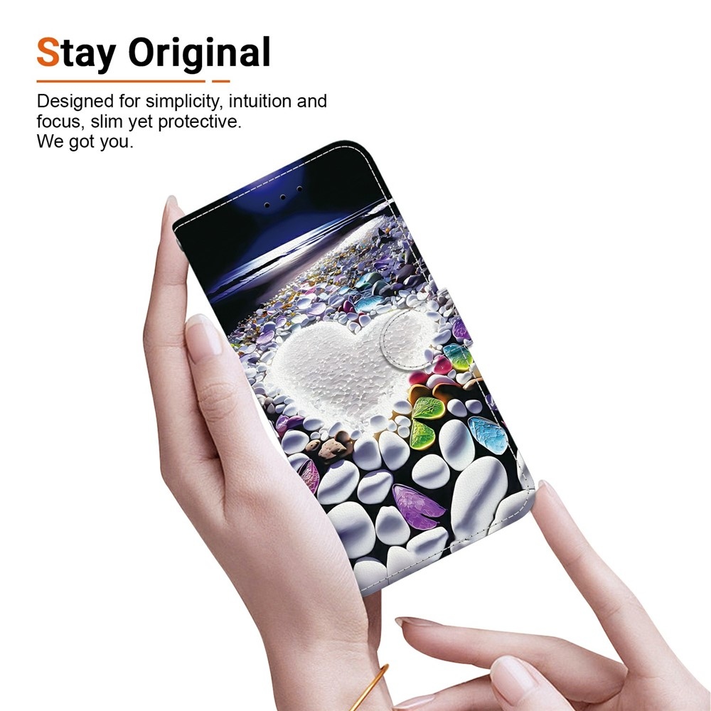 Sokoldalú könyvtáska Xiaomi Redmi 15 5G (169mm) - szív és strasszkövek