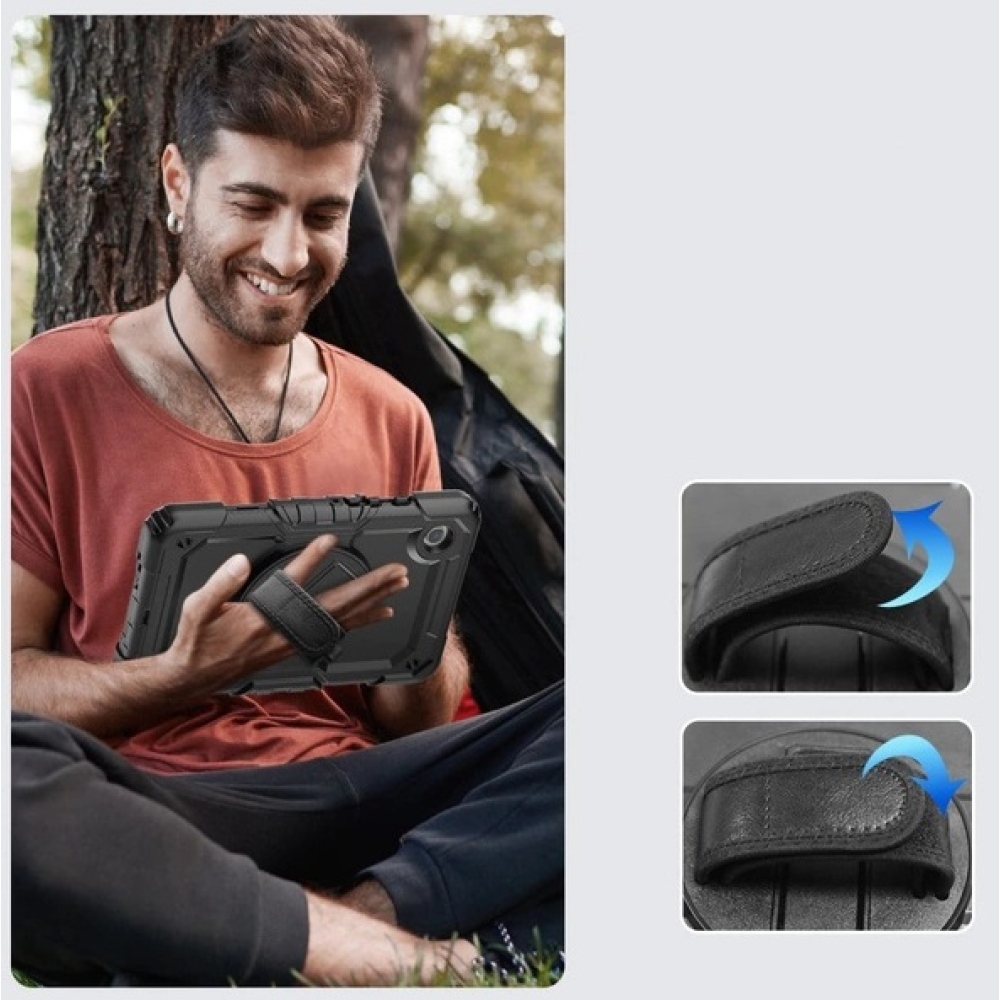 Tech tartós borító karpánttal Samsung Galaxy Tab A9 készülékhez - fekete