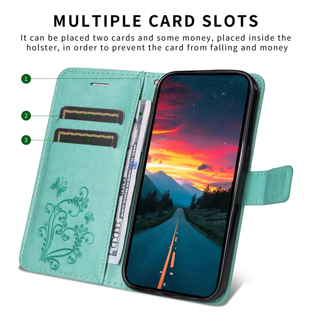 Nagy pillangó könyvtáska a Realme 14 Pro+ 5G készülékhez - teal színű