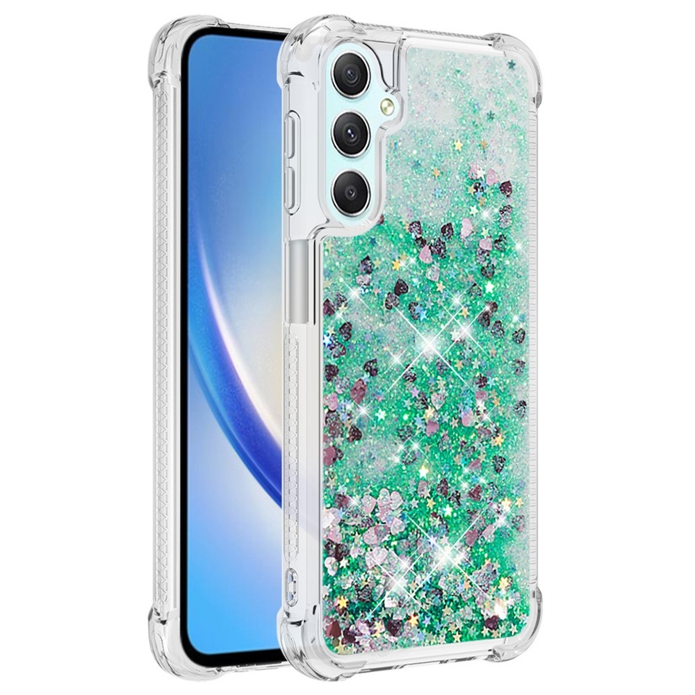 Glitter homokóra zselés tok Samsung Galaxy A24 készülékhez - zöld/szívek