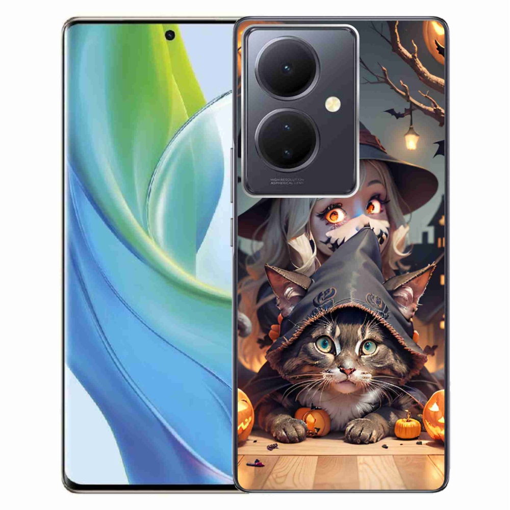 Gél borítás mmCase a Vivo V29 Lite 5G-n - boszorkány macskával