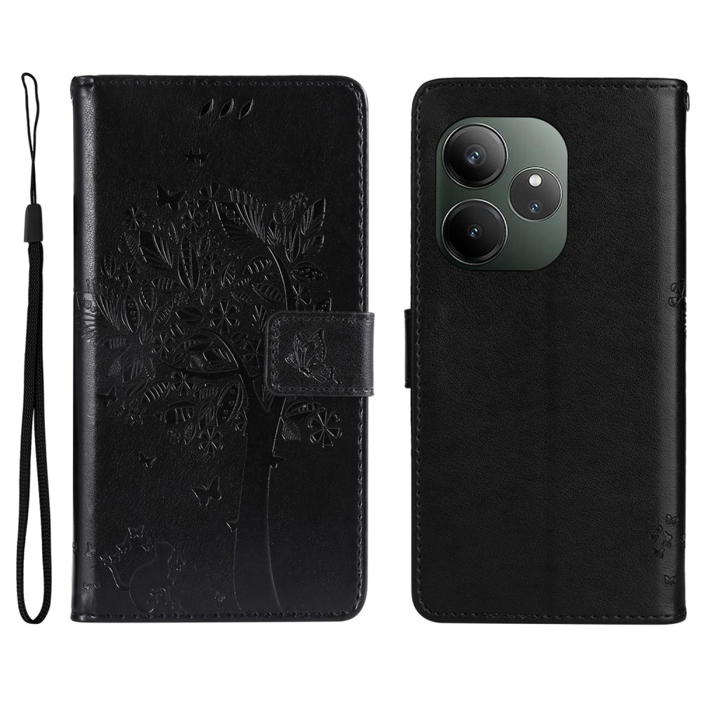 Fa könyvtáska a Realme GT 6 5G/GT 6T 5G számára - fekete