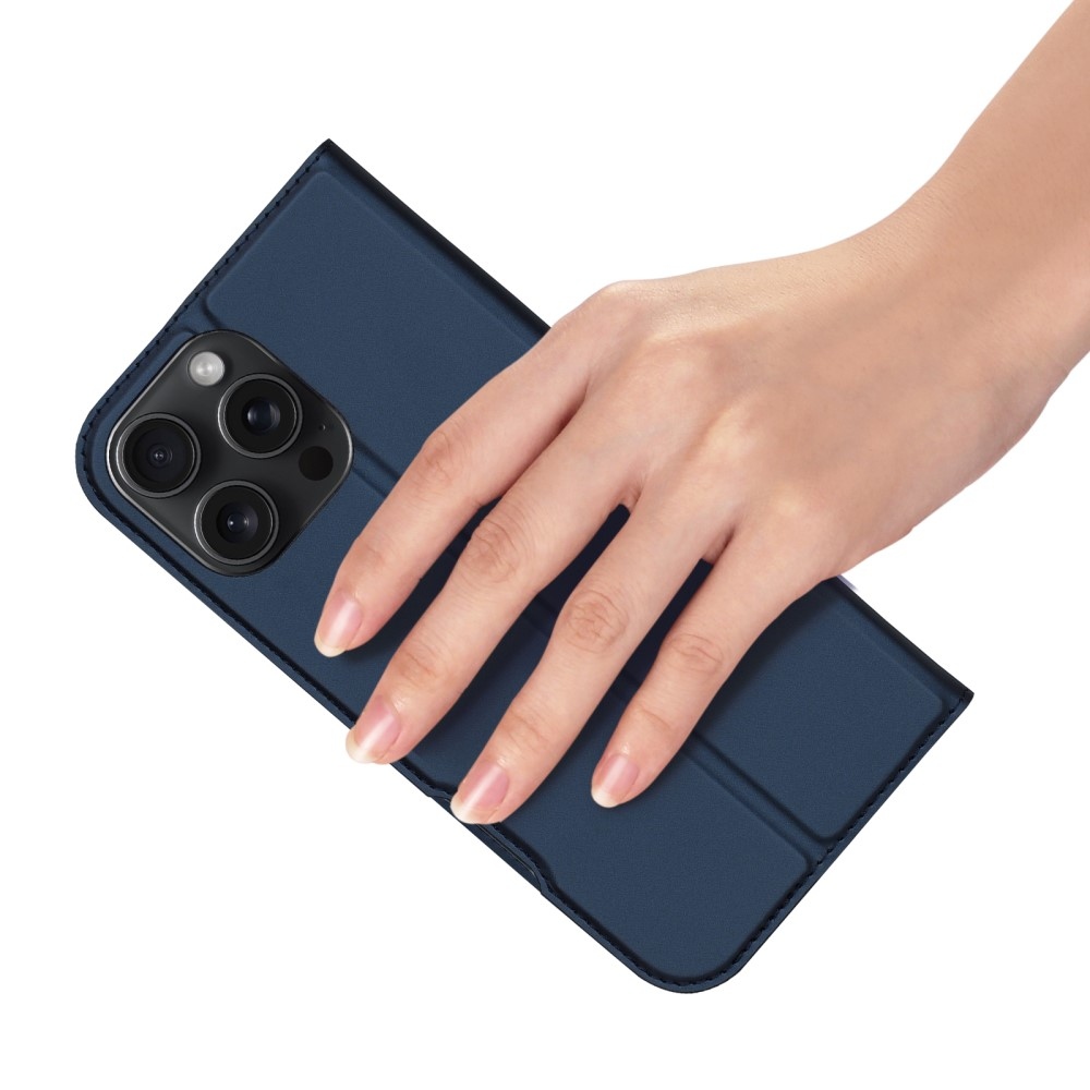 DUX könyvtáska iPhone 16 Pro készülékhez - sötétkék