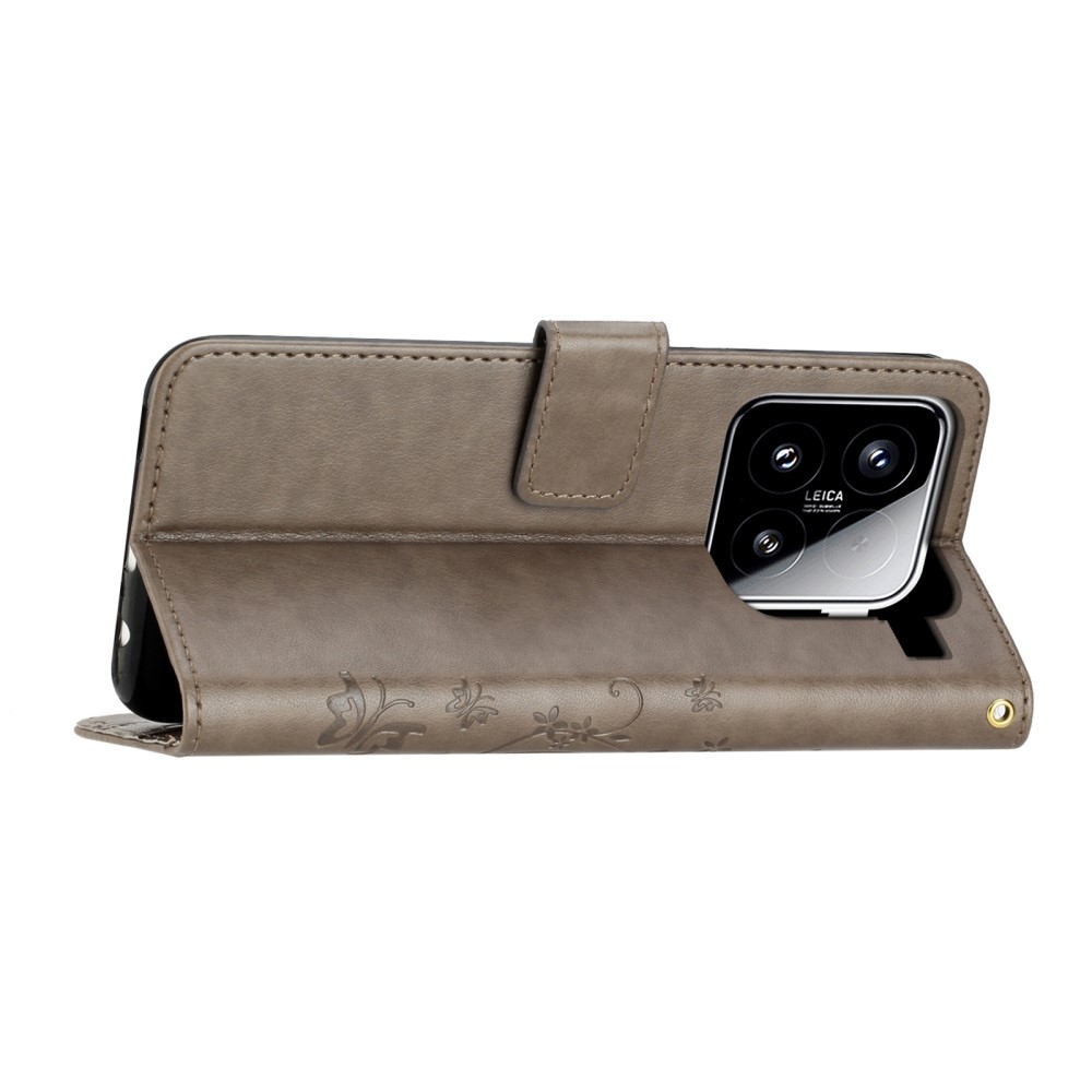 Virágok könyv tok Xiaomi 15 - szürke