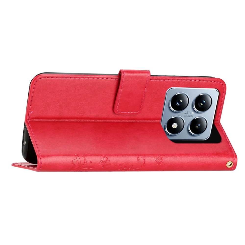 Virágok könyv tok a Xiaomi 14T Pro-hoz - piros