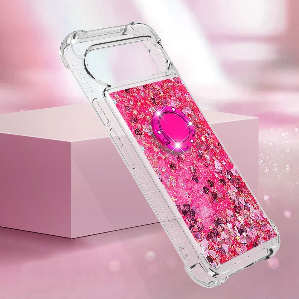 Glitt homokóra zselés tok ujjgyűrűvel a Google Pixel 10 számára - rózsaszín/szív