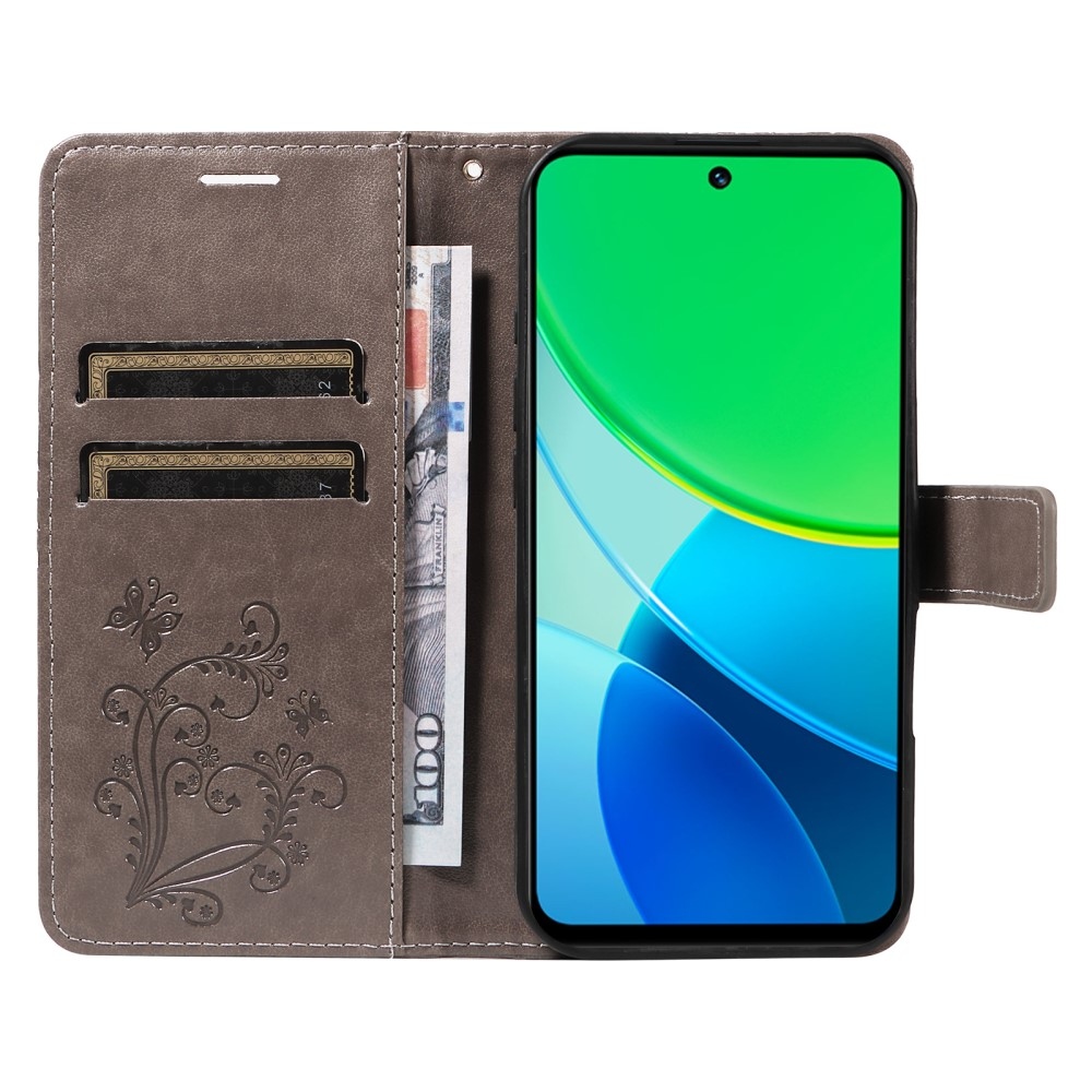 Nagy pillangó könyvtáska Vivo Y19s készülékhez - szürke