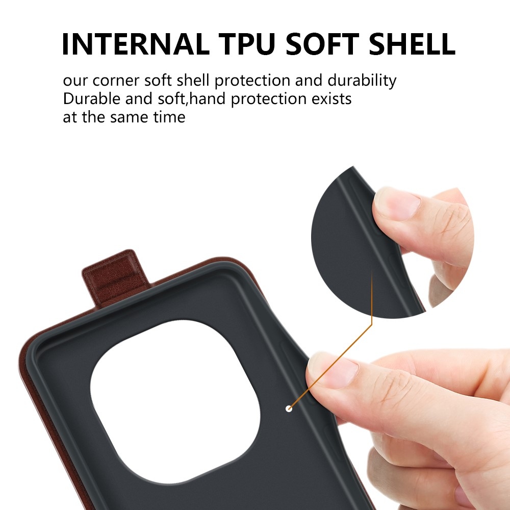 Függőleges könyvtáska Xiaomi Redmi Note 14 Pro 5G/Poco X7 5G számára - barna