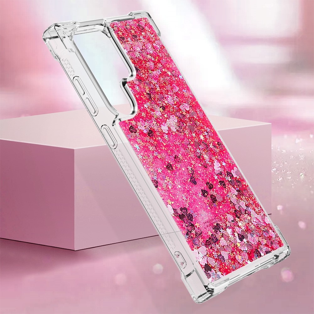 Csillogó homokóra zselés tok Samsung Galaxy S24 Ultra készülékhez - rózsaszín/szív