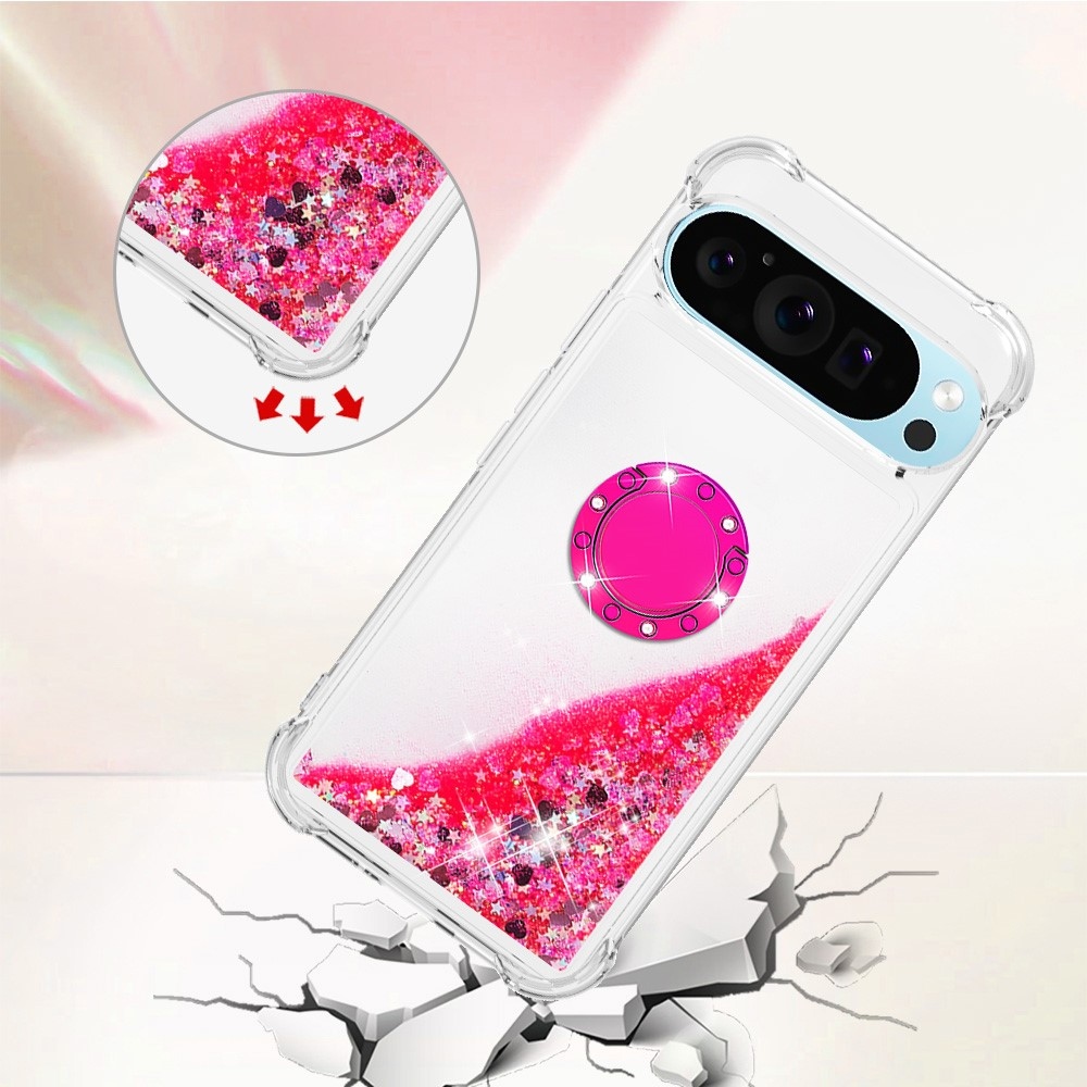 Glitt homokóra zselés tok ujjgyűrűvel a Google Pixel 10 számára - rózsaszín/szív