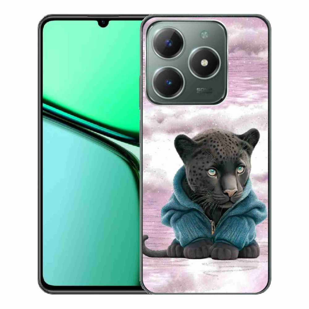 Gél borítás mmCase a Realme C61 készülékhez - fekete párduc pulóverben