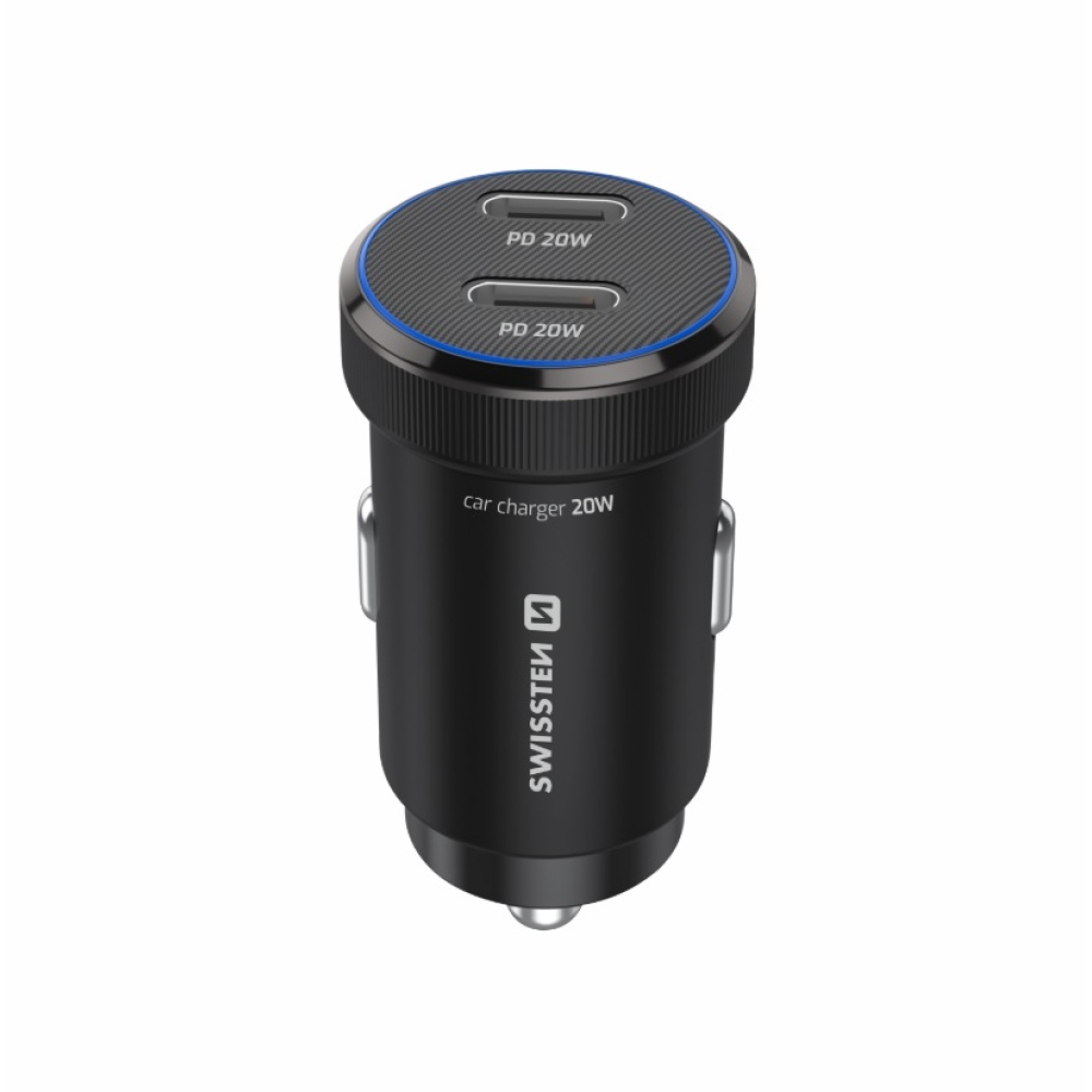 Swissten CL adapter 2x USB-C PD, 20W - fekete + USB-C / USB-C kábel, 1m