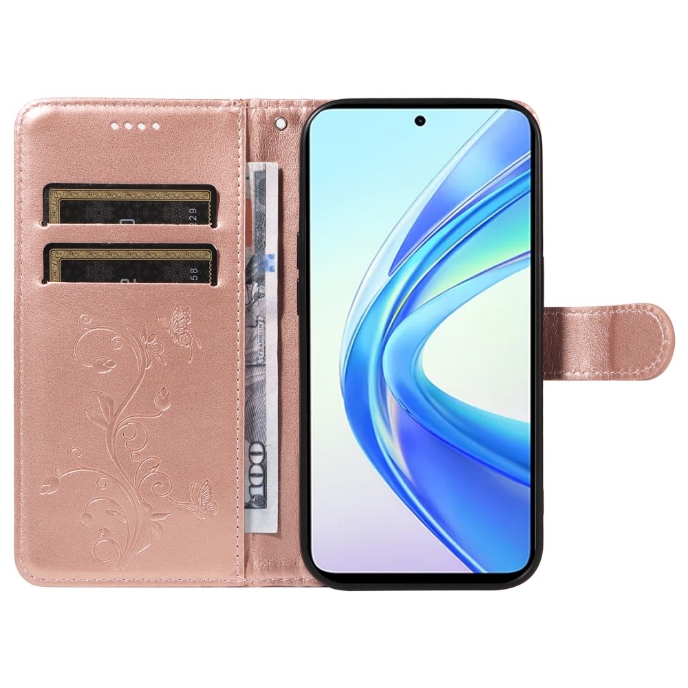 Virágok könyvtáska Honor X7b/Honor 90 Smart - rózsaarany