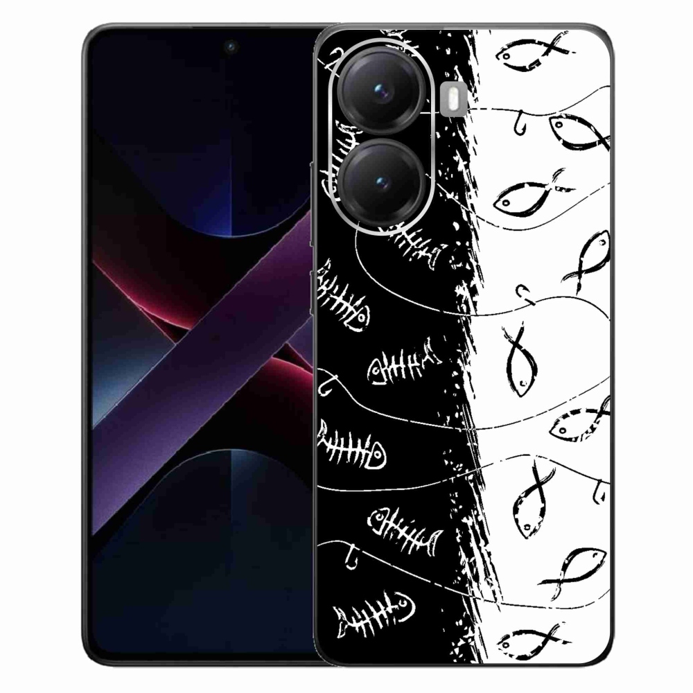 Gél borító mmCase a Xiaomi Poco X7 Pro 5G számára - csontvázak és halak