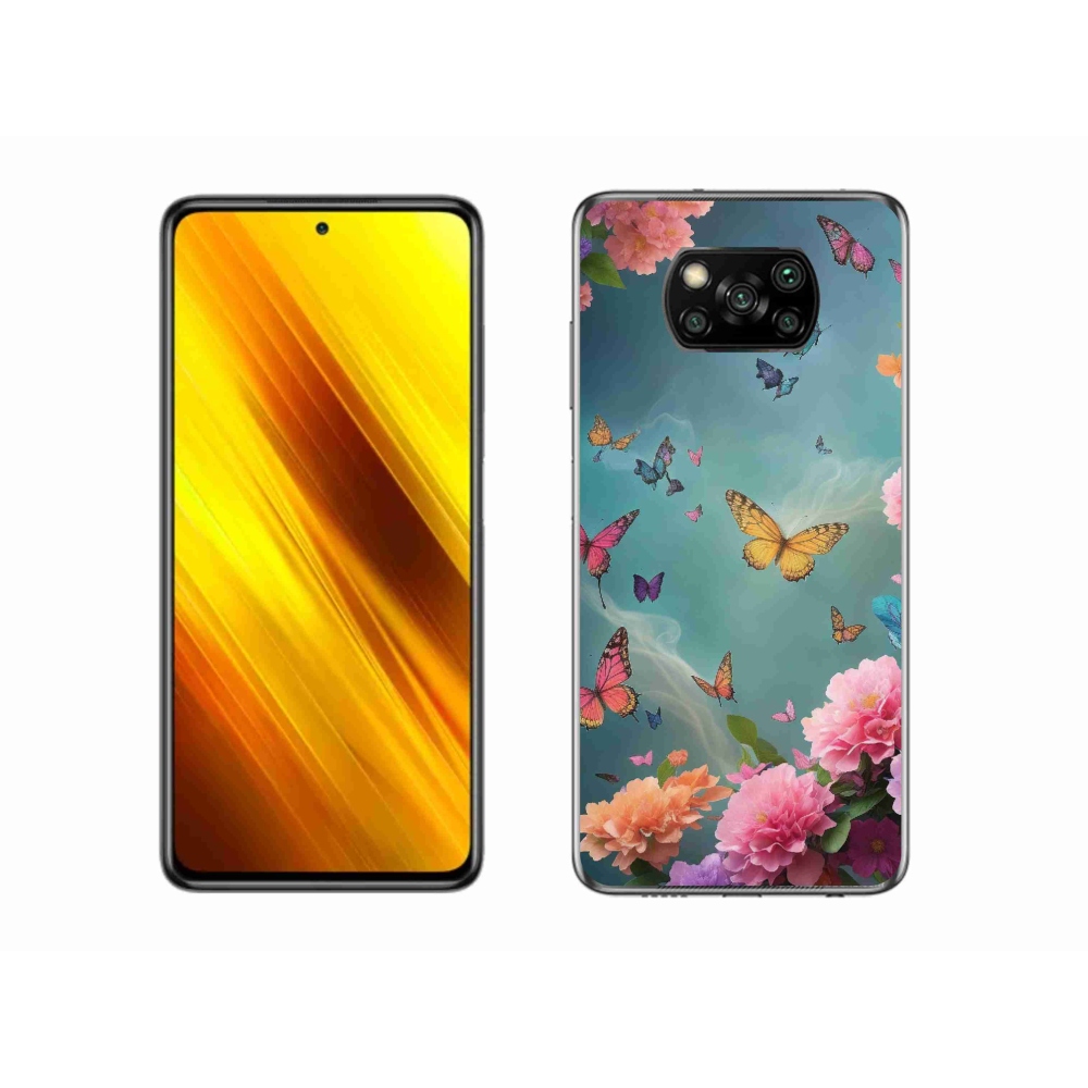 Gél borítás mmCase a Xiaomi Poco X3 Pro számára - színes virágok és pillangók