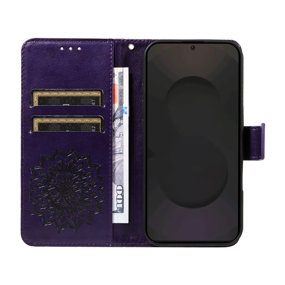 Napraforgó könyv tok Samsung Galaxy S25 FE készülékhez - lila