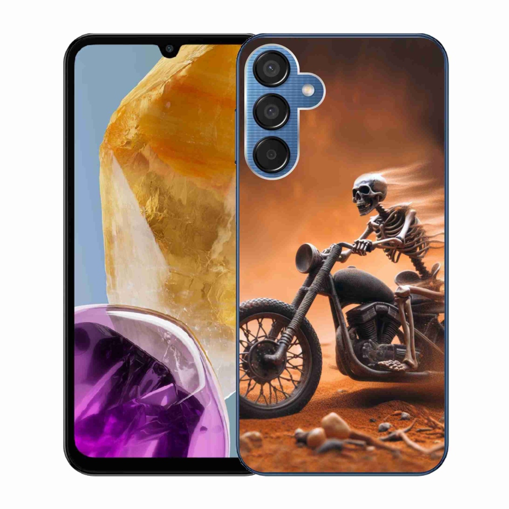 Gél borítás mmCase Samsung Galaxy M15 5G - csontváz egy motorkerékpáron