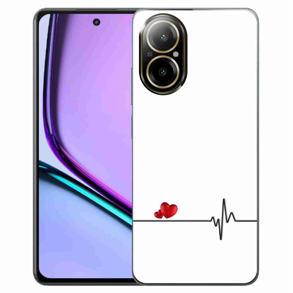 Gél borító mmCase a Realme C67-en - szív és szívverés fehér háttérrel